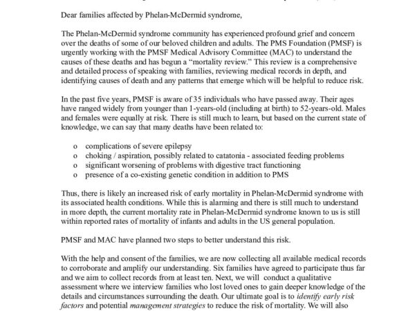 Medical Advisory: Understanding Mortality in Phelan-McDermid Syndrome