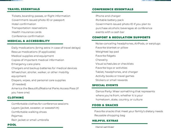 2026 PMSF Family Conference Packing List